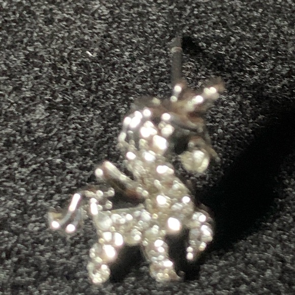 Cute Silver Unicorn Stud Earrings White Stones Black stone for eye - Picture 3 of 7